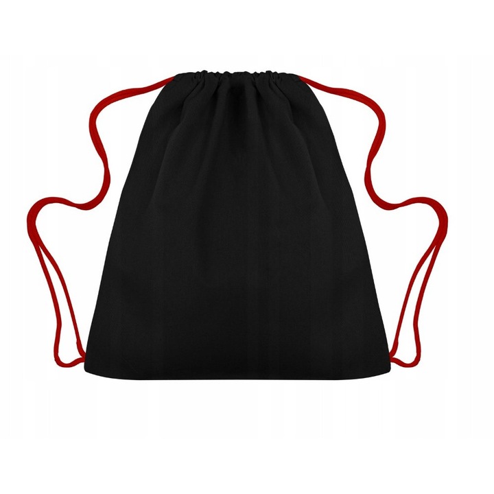Rucsac din bumbac Allbag, 34x40cm, negru, cu snur rosu, 220g, un compartiment