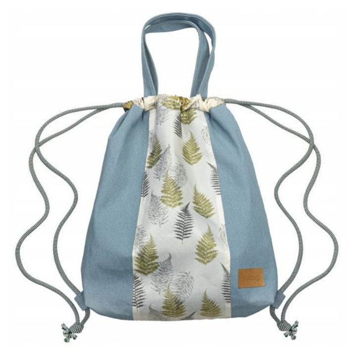 Rucsac din bumbac Allbag, 38x40 cm, multicolor, ecologic, model frunze de feriga