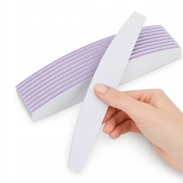Set 10 pile unghii semiluna 100/180, gri/violet, 17.9x2.8cm