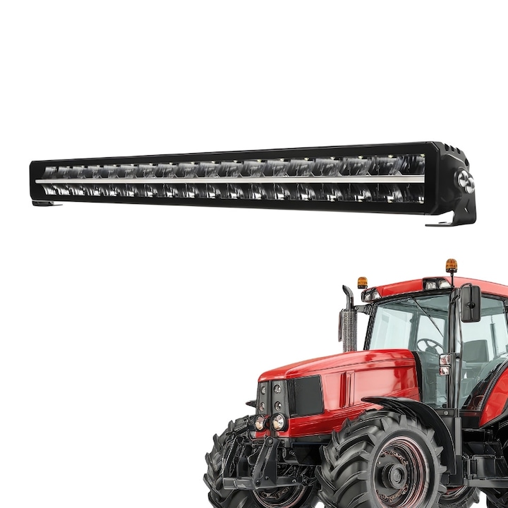 Proiector LED Bar, FONIX TerraForce Pro, Putere 480W, Intensitate 49200 Lumeni, Pozitie DRL Alba, Rezistenta IP67 La Apa Si Praf, Carcasa Aluminiu, Tensiune 12V-24V, Ideal Pentru Tractoare/Combine/Utilaje Agricole, 125x6x6cm, Negru