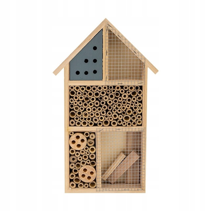 Hotel Insecte, Grindi, DMK 1, Casuta Pentru Albine Salbatice Si Murarita, Fabricat Din Lemn, Ofera Adapost Si Conditii De Reproducere, Ideal Pentru Polenizarea Gradinii, Design Estetic Rezistent La Intemperii, 21x4x35 cm, Fag Natur