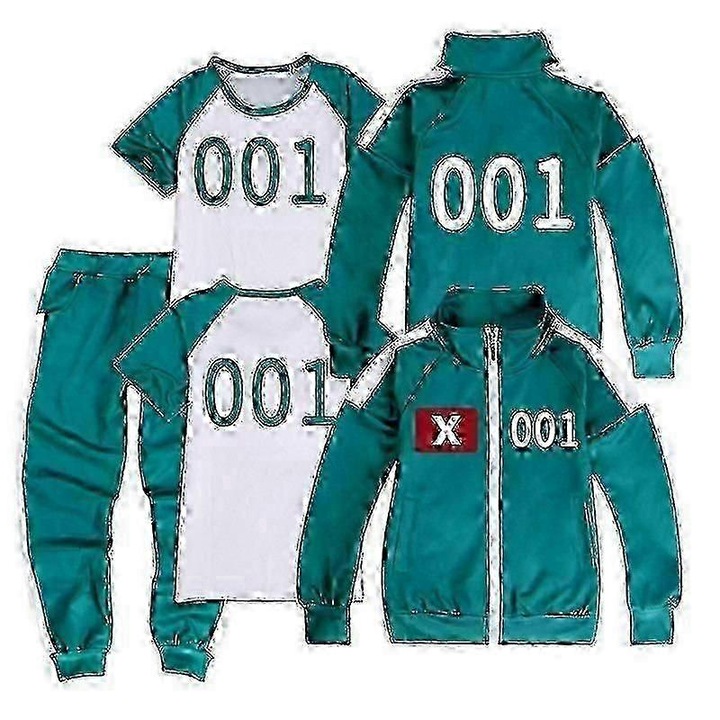 Комплект пълен костюм Squid Game, яке, риза с къс ръкав, панталони, многоцветен, 001150см