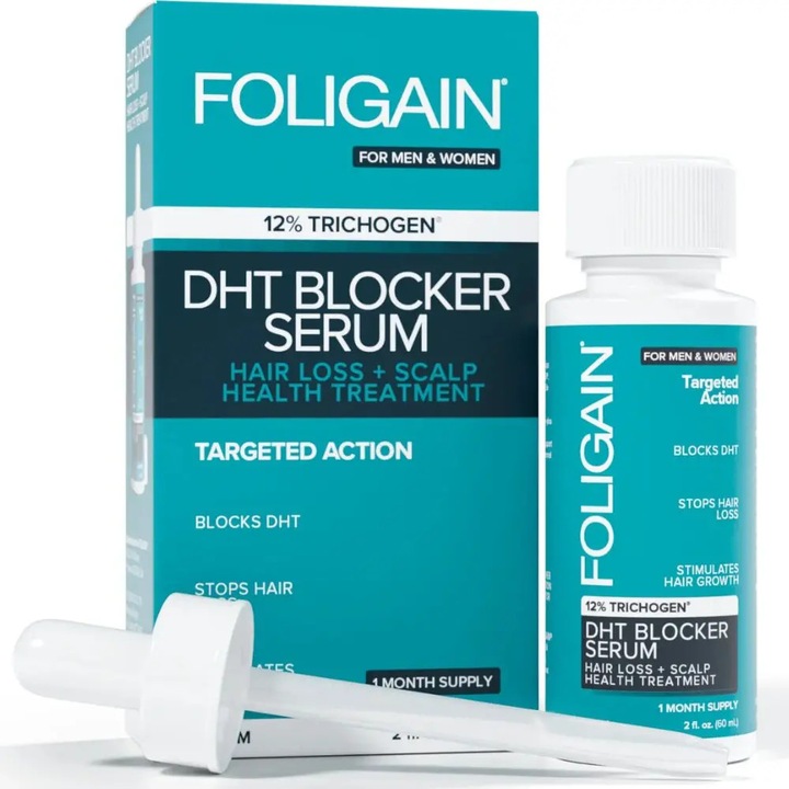 Ser DHT Blocker Foligain, 12% Trichogen, 60 ml, tratament regenerare par, unisex