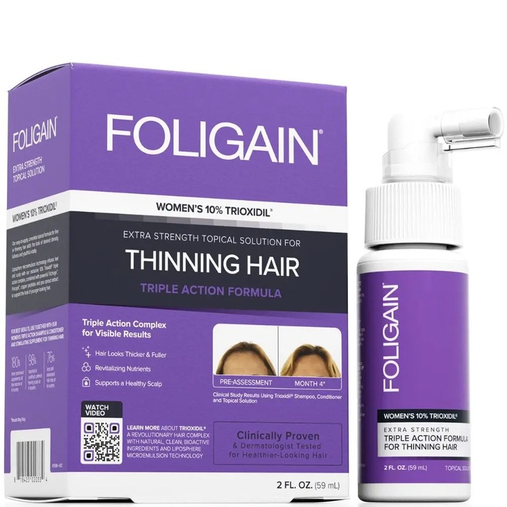 Tratament pentru scalp, Foligain, Formula Completa cu Tripla Actiune, 10% Trioxidil, 1 luna aplicare, pentru par normal