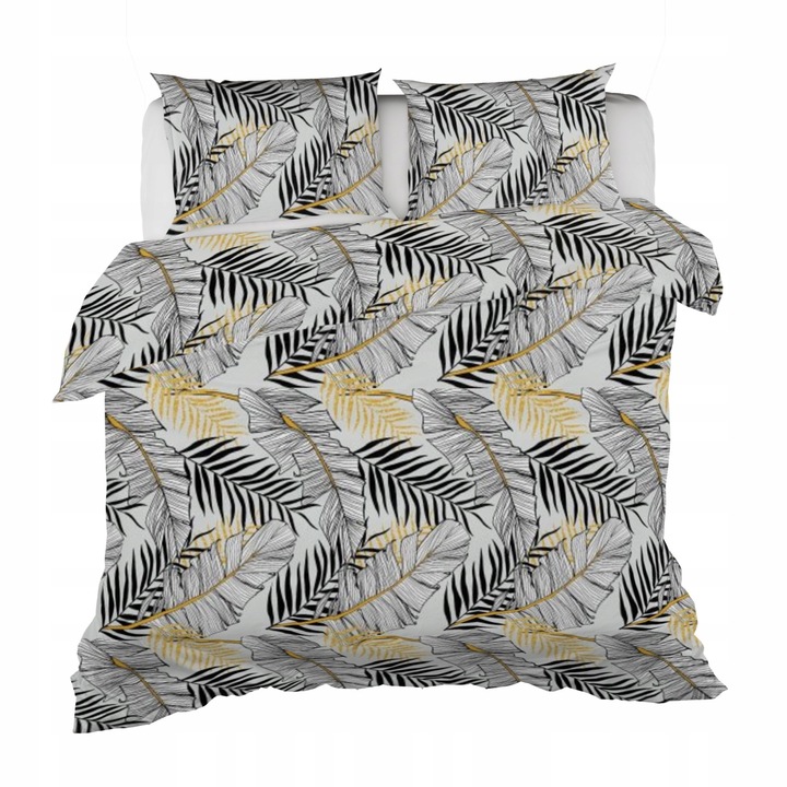 Set de lenjerie de pat, KONEY, Dimensiuni pilota 160 x 200 cm, Dimensiuni perna 70 x 80 cm, Bej multicolor, Fermoar, Hipoalergenic, Material placut la atingere, Rezistent, Pilota si 2 perne, Microfibra