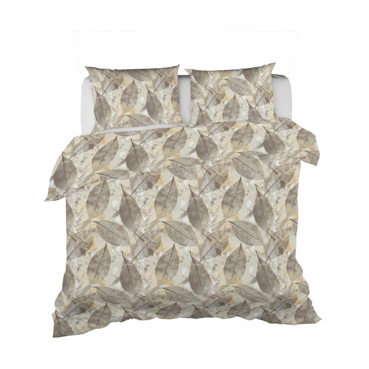 Set de lenjerie de pat, KONEY, Dimensiuni pilota 160 x 200 cm, Dimensiuni perna 70 x 80 cm, Bej multicolor, Fermoar, Hipoalergenic, Material placut la atingere, Rezistent, Pilota si 2 perne, Microfibra