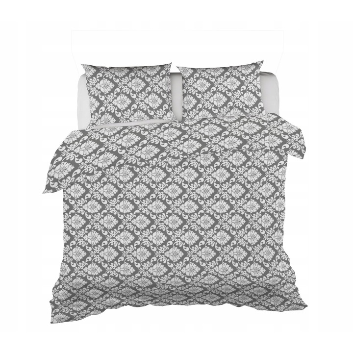 Set de lenjerie de pat, KONEY, Dimensiuni pilota 160 x 200 cm, Dimensiuni perna 70 x 80 cm, Bej multicolor, Fermoar, Hipoalergenic, Material placut la atingere, Rezistent, Pilota si 2 perne, Microfibra