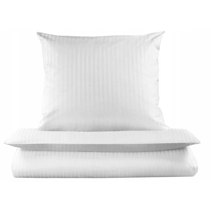 Set de lenjerie de pat, KONEY, Dimensiuni pilota 200 x 220 cm, Dimensiuni perna 70 x 80 cm, Alb, Fermoar, Hipoalergenic, Material placut la atingere, Rezistent, Pilota si perna, Bumbac