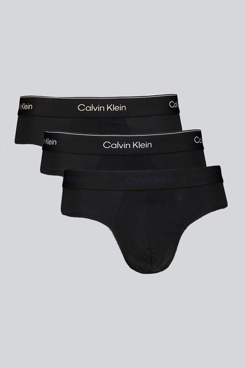 CALVIN KLEIN, Set de chiloti cu banda logo in talie - 3 perechi, Negru stins, L