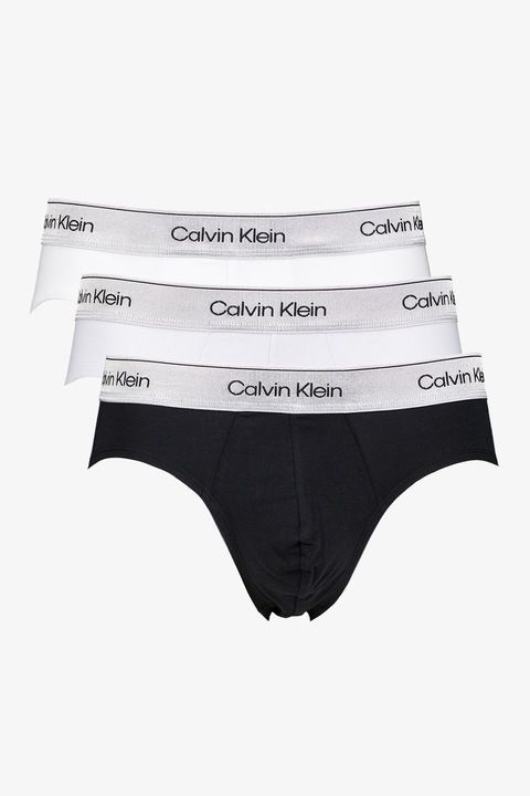 CALVIN KLEIN, Set de chiloti cu logo in talie - 3 perechi, Alb, Negru antracit, L