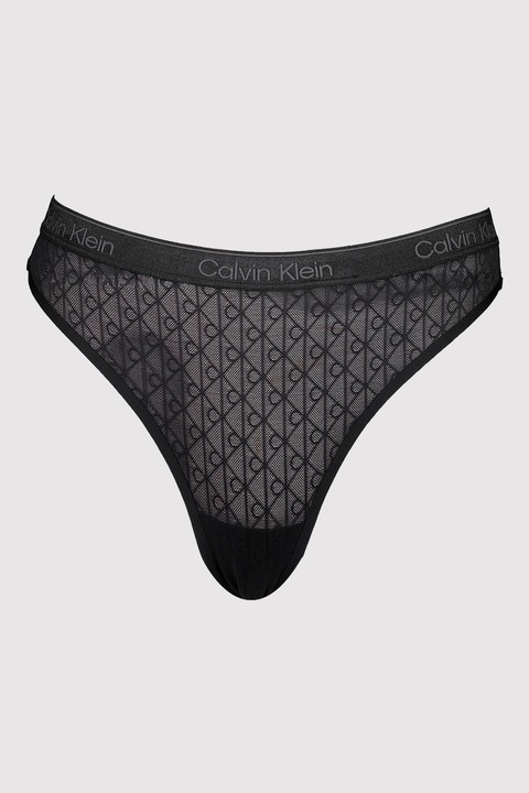 CALVIN KLEIN, Дантелена танга с лого, Черен