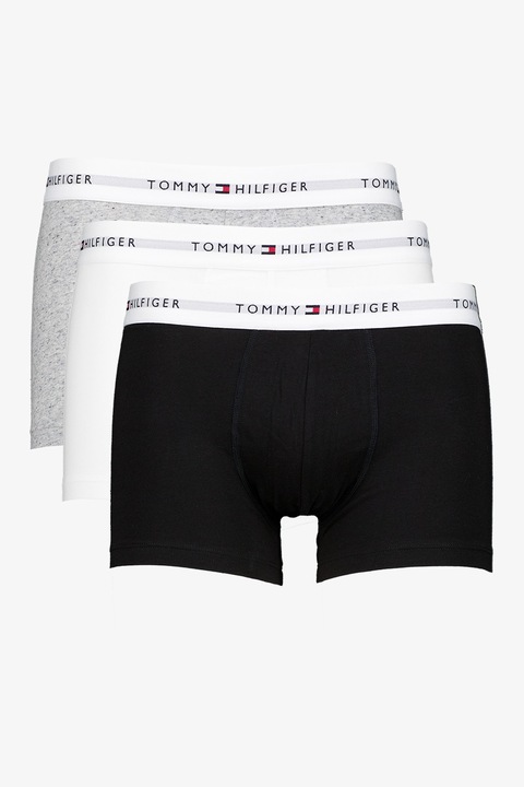 Tommy Hilfiger, Set de boxeri cu logo Signature - 3 perechi, Gri/Negru antracit/Alb antichizat