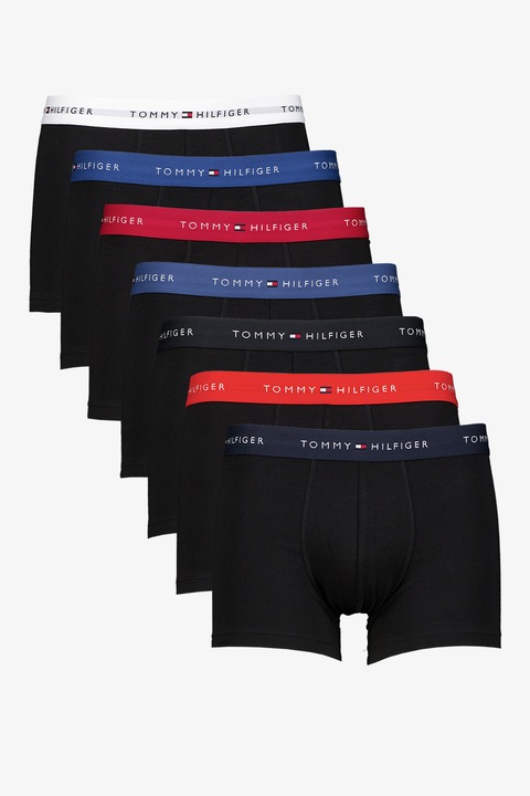 Tommy Hilfiger, Set de boxeri din amestec de bumbac cu logo, 7 perechi, Negru antracit