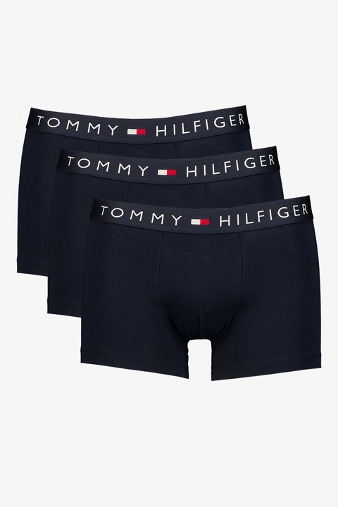 Tommy Hilfiger, Set de boxeri din amestec de bumbac cu logo - 3 perechi, Albastru ultramarin