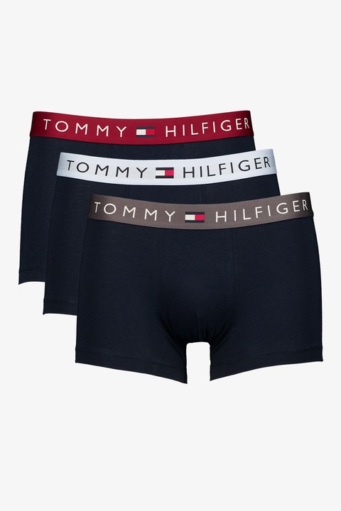 Tommy Hilfiger, Set de boxeri din amestec de bumbac cu banda logo in talie - 3 perechi, Albastru ultramarin