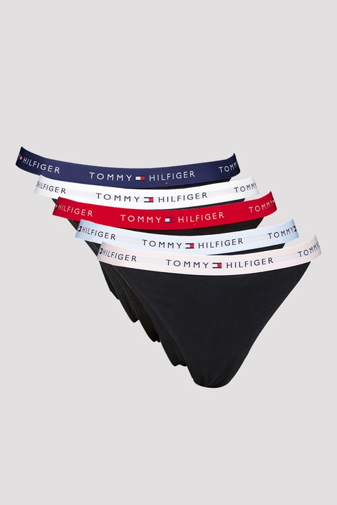 Tommy Hilfiger, Танга с памук - 5 чифта, Черен
