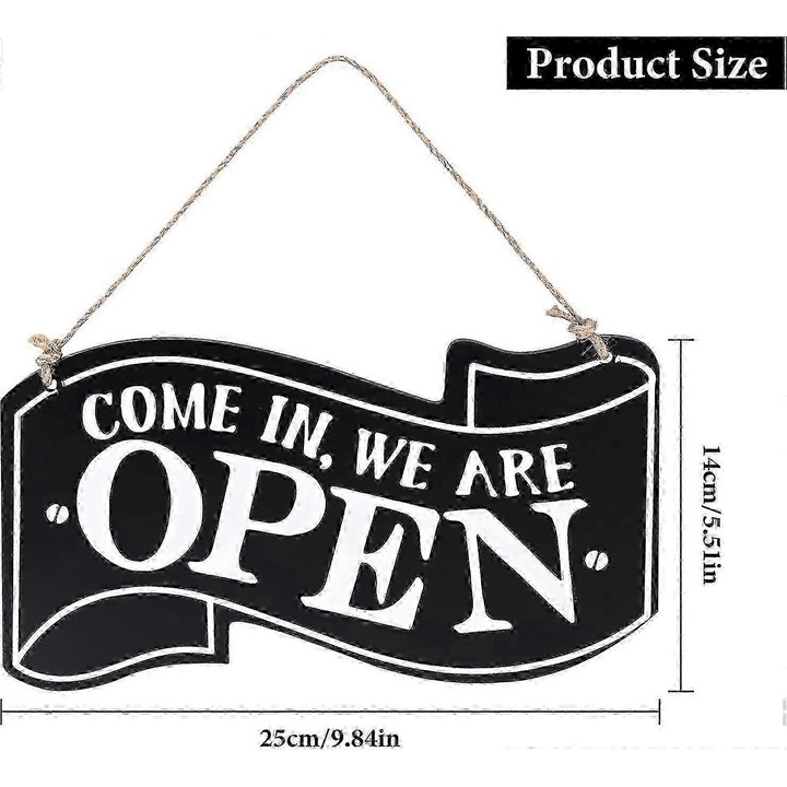 Semn Dublu Fata Deschis Inchis 14x25cm, Design Simplu, Negru