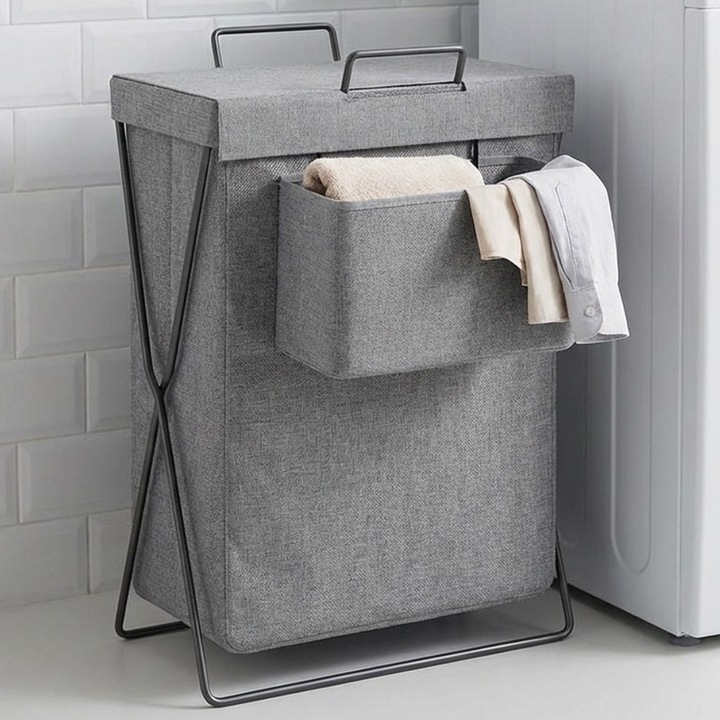 Cos de rufe Destello® pliabil si impermeabil, Capac si un Cosulet in exterior, Material Textil si metal, Gri, 35 x 25 x 58.5 cm