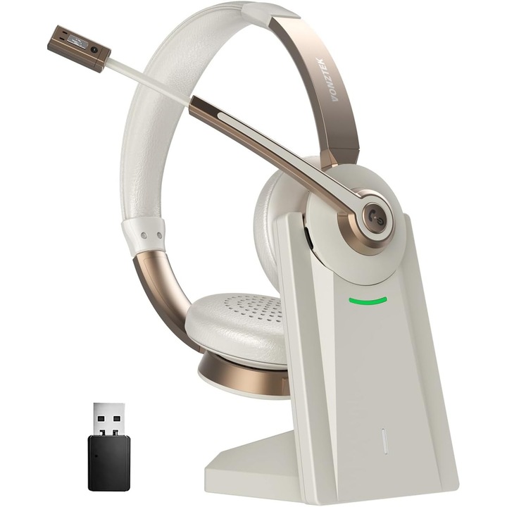 Casti wireless cu microfon, Bluetooth V5.1, anulare zgomot si functie de dezactivare sunet/statie de incarcare/dongle, kit pentru laptop/MS Teams/Zoom