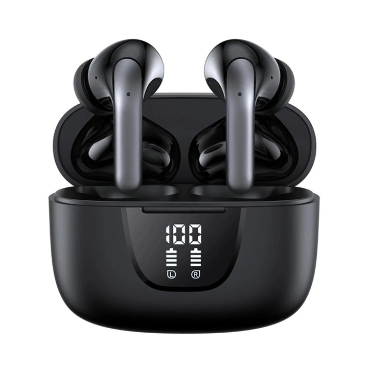 Vezeték nélküli fülhallgató zajszigeteléssel, Bluetooth 5.3, in-ear, Digitális kijelző, 30 órás Bluetooth akkumulátor-üzemidő, HD audio mikrofon, Érintésvezérlés, 45ms vezeték nélküli késleltetés, IPX4, Sport, Univerzális