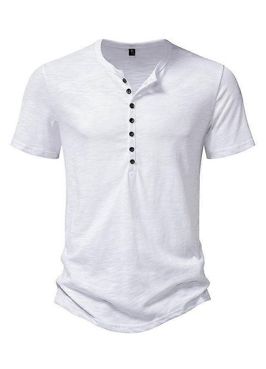 Camasi Henley barbati, croiala casual, respirabile, culoare uni, bumbac, set de 5 bucati