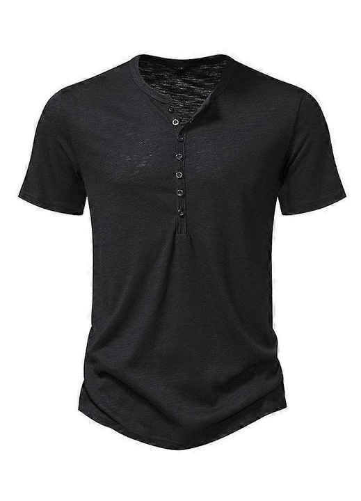 Camasi Henley barbati, croiala lejera, respirabile, culoare uni, bumbac, set de 5 bucati