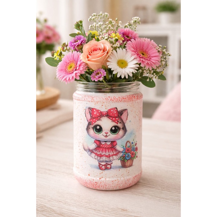 Vază decorativă, 300 ml, alb, sticlă, realizată manual