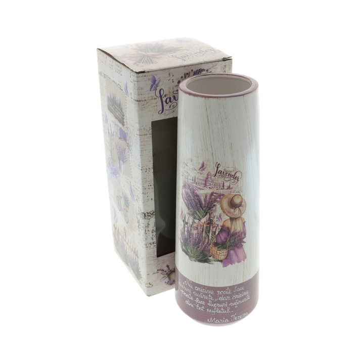 Vază ceramică cu lavandă, giftexpress, 29cm, mov, design vintage