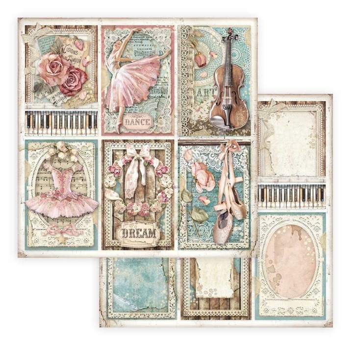 Hartie fata-verso pentru scrapbooking 30x30cm Stamperia, Passion, Carduri