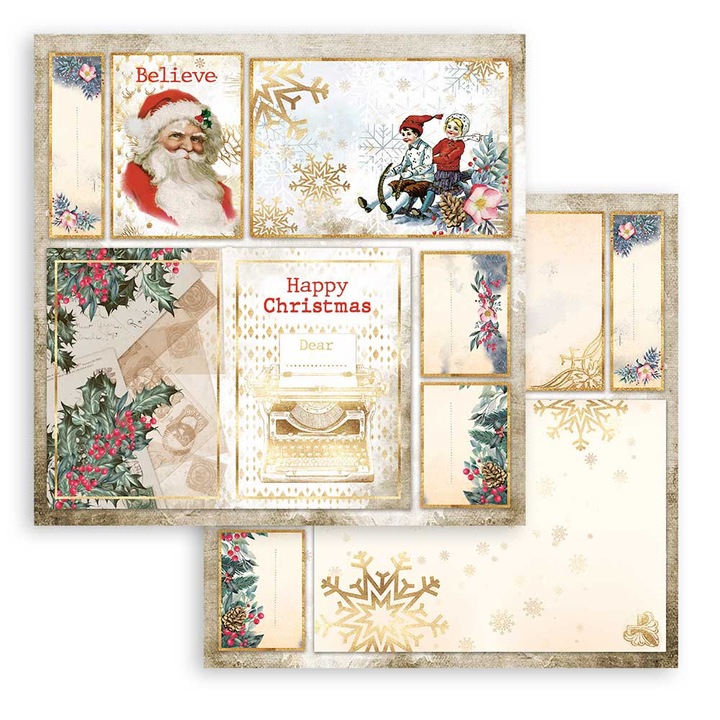 Scrapbooking papír két oldalas - Romantika Karácsonyi kártyák Santa Claus