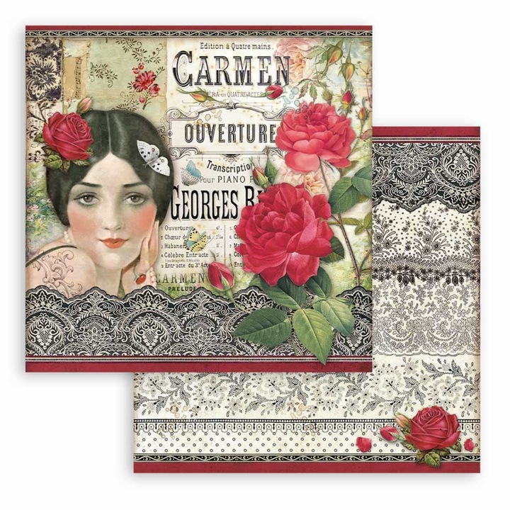 Hartie fata-verso pentru scrapbooking 30x30cm Stamperia, Desire Carmen