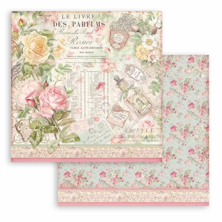Scrapbooking kétoldalas papír - Rose Parfum Le livre de parfum