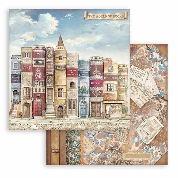 Kétoldalas scrapbook papír - Vintage Library The World of the book