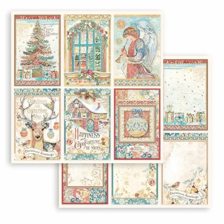 Scrapbooking kétoldalas papír - Christmas Greetings 6 cards