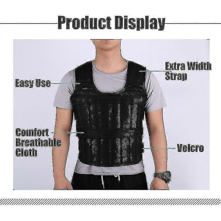 Vesta cu greutati ajustabila, 30kg, 32 pungi, neagra, 58x42cm