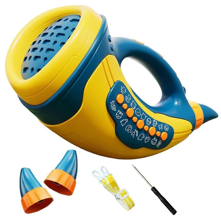 Set trompeta muzicala pentru copii, 30 sunete de animale, albastru, plastic