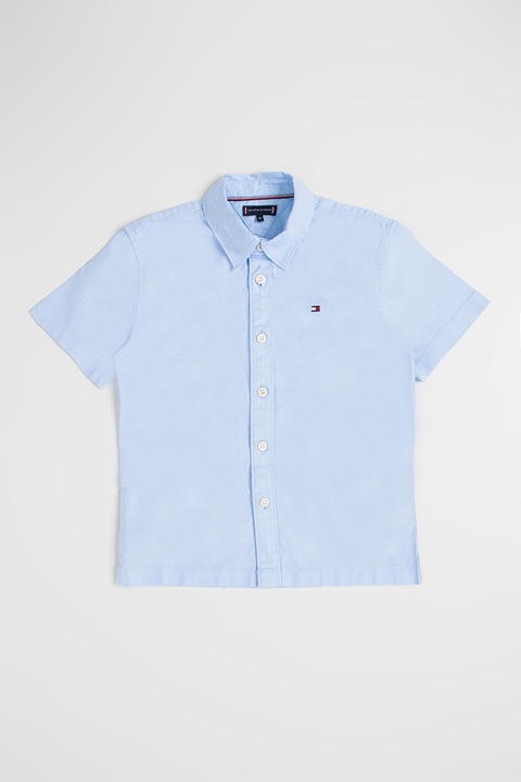 Tommy Hilfiger, Camasa din amestec de bumbac organic cu maneci scurte, Albastru pastel