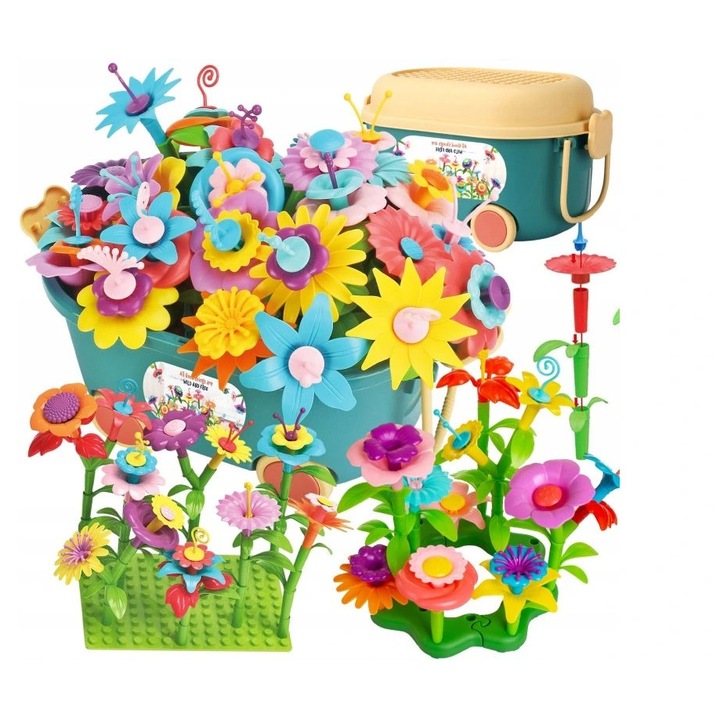 Set de constructie Kwiatowy Ogrod, 139 elemente, multicolor, cu cufer pe roti