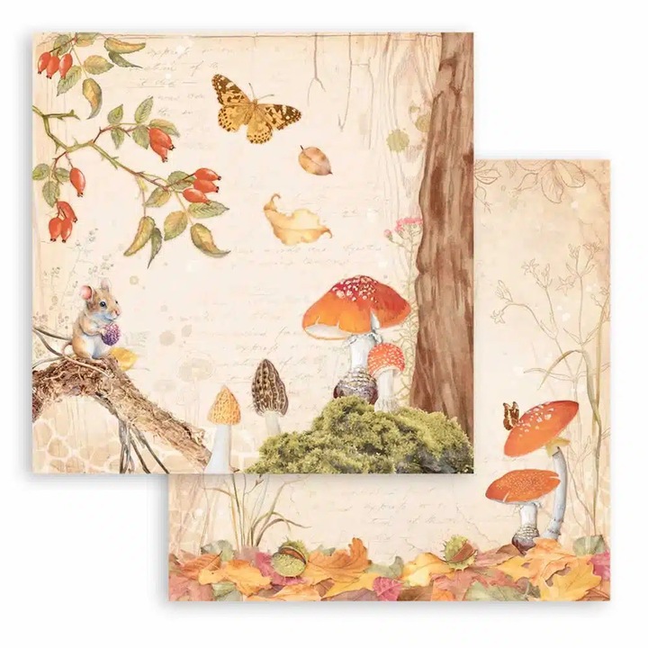 Scrapbooking kétoldalas papír - Woodland mushroom