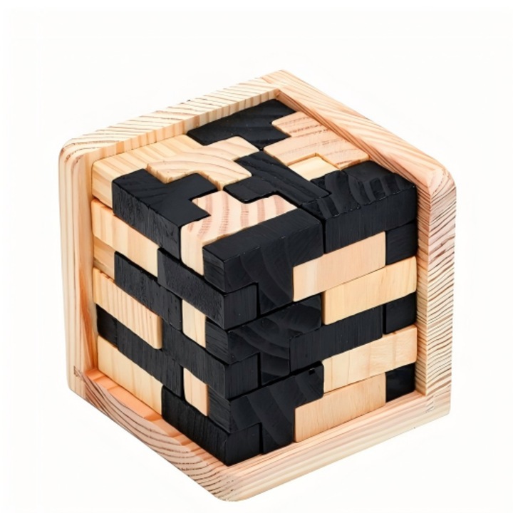 Jucarii educative LISM®, Jocuri puzzle, Cub Rubik 3D 54T, Joc puzzle cub Rubik din lemn, Asamblare, Jocuri de logica si inteligenta, Antrenament creier, Jucarie educativa din lemn natural, Potrivita pentru copii si adulti