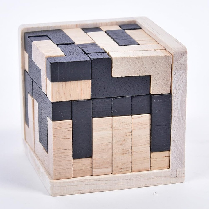 Jucarii educative LISM®, Jocuri puzzle, Cub Rubik 3D 54L, Joc puzzle cub Rubik din lemn, Asamblare, Jocuri de logica si inteligenta, Antrenament creier, Jucarie educativa din lemn natural, Potrivita pentru copii si adulti