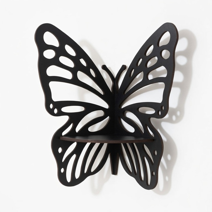 Raft de colt LISM Butterfly — Un raft de expunere plutitor, potrivit pentru dormitoare, bai, bucatarii, birouri si decorul camerei de zi. Stil boem, negru