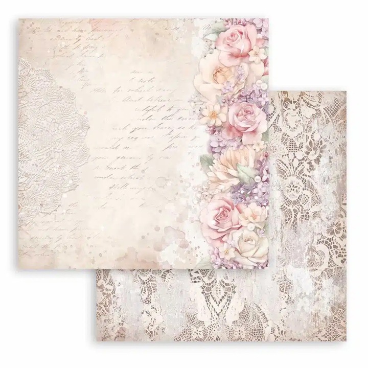 Scrapbooking kétoldalas papír - Romance Forever floral border