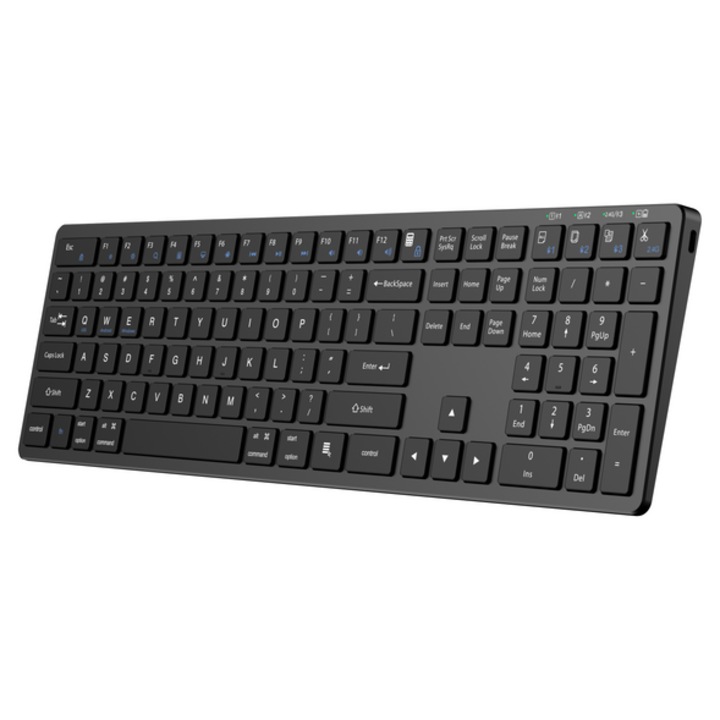 Triadyn PROTEUS vezeték nélküli billentyűzet, asztali, Bluetooth, 2.4GHz, 4 eszköz, vékony, fekete