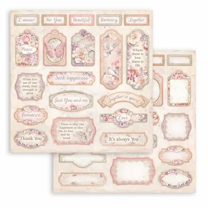Scrapbooking kétoldalas papír - Szerelem Örökké cimkék