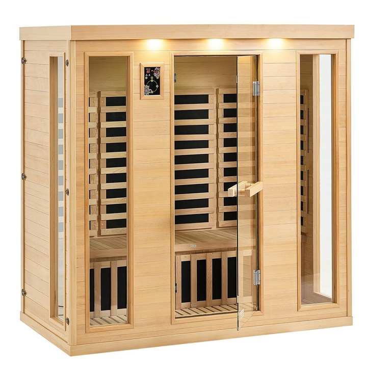 Sauna cu infrarosu, VEVOR, lemn, pentru 3-4 persoane, 2580W, 1860x1075x1900mm, natur