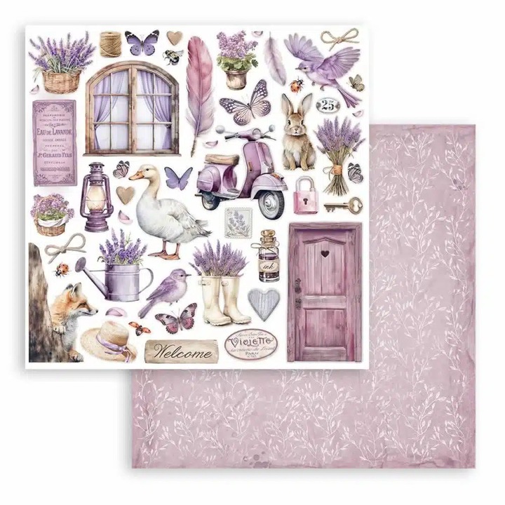 Scrapbooking kétoldalas papír - Lavender elements
