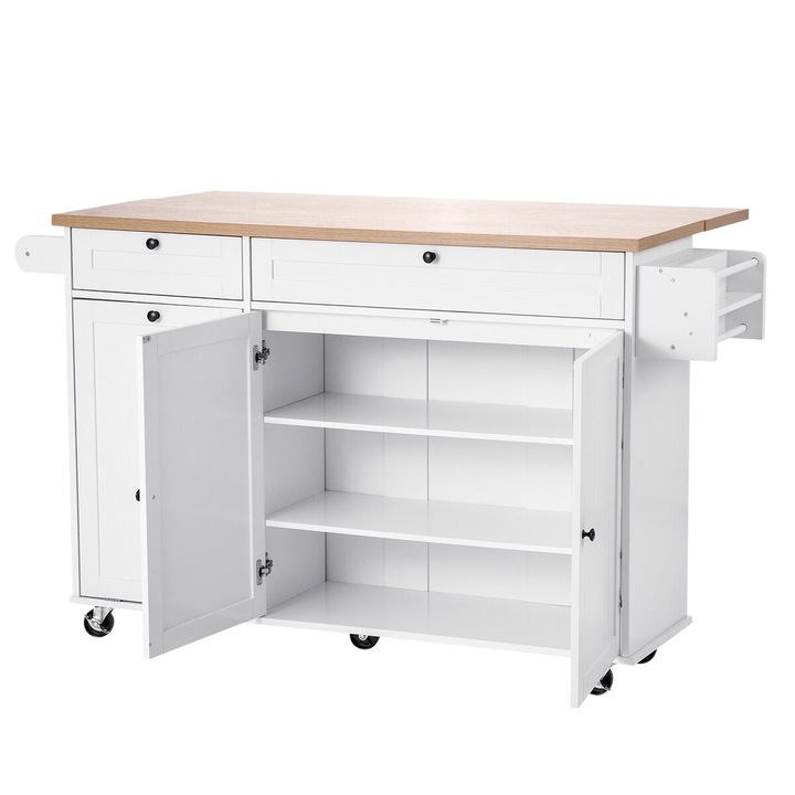 VEVOR konyhai kocsi, 153 cm, 2 fiókkal, fehér