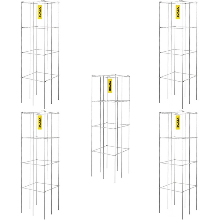 Set 5 custi pentru rosii, VEVOR, otel, 30x30x117cm, argintiu