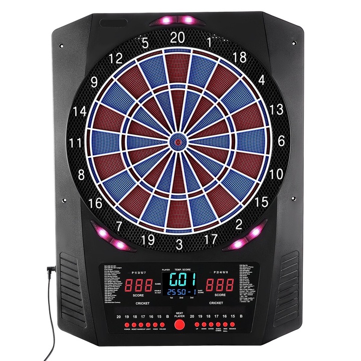 Elektronikus darts tábla, VEVOR, 336mm, 45 játék, 474 variáció, színes LED, 610x462x50mm